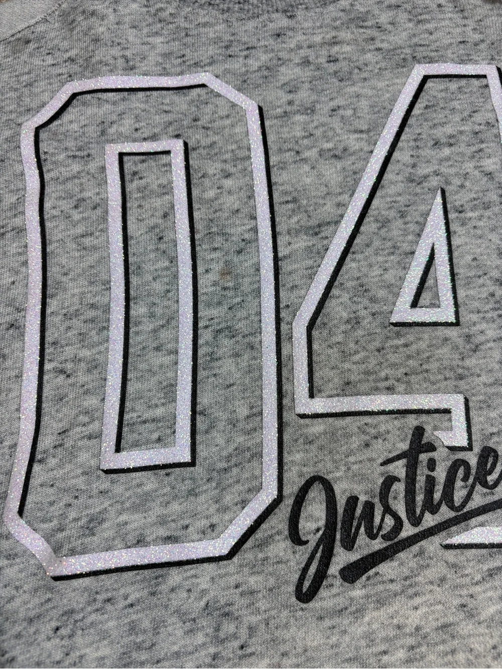 ⁠Justice Girls Heather Gray Cold Shoulder Rainbow Sleeve Varsity Top Size 12